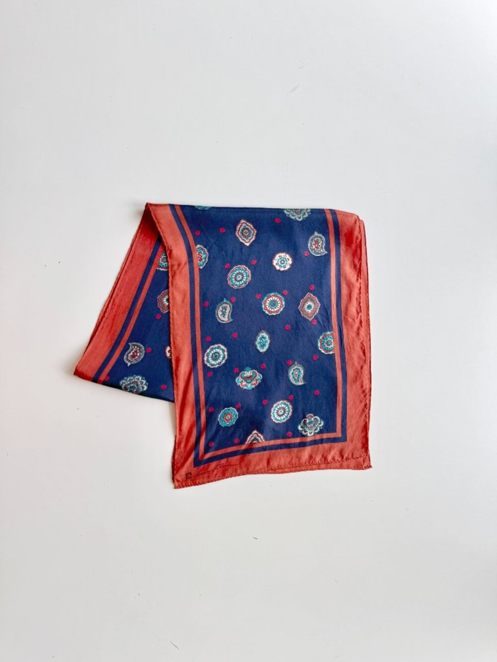 Vintage ANNE KLEIN Navy Blue Paisley Silk Crepe 51" x 12.5" Rectangle Scarf
